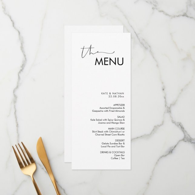 Menu Mariage minimaliste moderne (Devant/Arrière en situation)