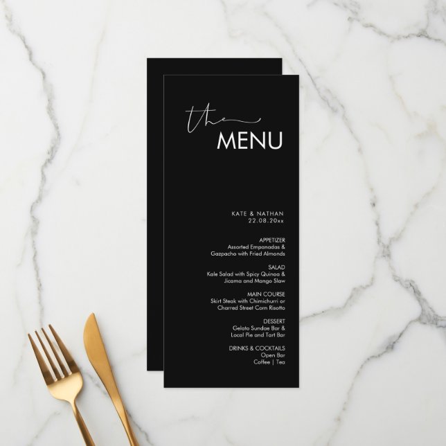 Menu Mariage minimaliste moderne (Devant/Arrière en situation)