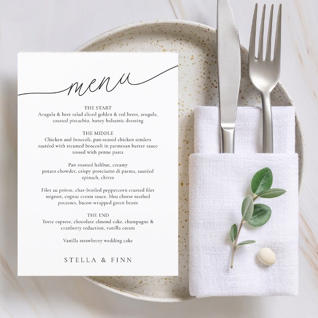 Menu Mariage minimaliste moderne avec écriture (Modern Minimalist Script Wedding Menu)