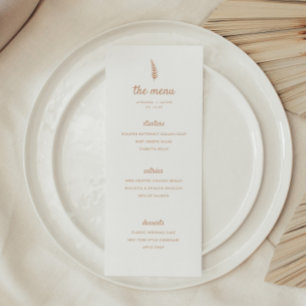 Menu Mariage minimaliste moderne beige à motif de feuil