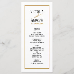 Menu Mariage minimaliste moderne Black Gold Script