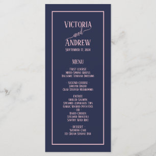 Menu Mariage Minimaliste Moderne Bleu Nuit Rose Script