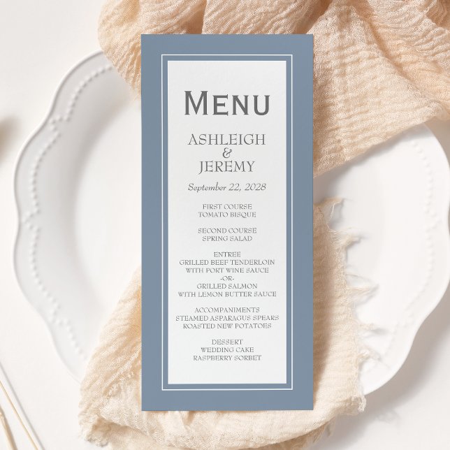 Menu Mariage minimaliste moderne gris bleu poussiéreux (Créateur téléchargé)