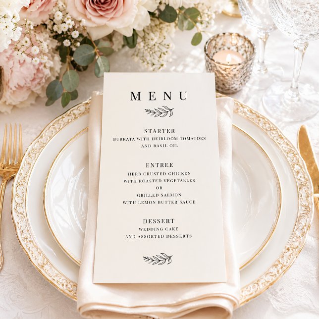 Menu Mariage Minimaliste Moderne Noir & Beige (Créateur téléchargé)