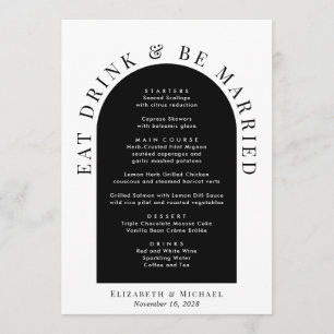 Menu Mariage minimaliste moderne noir et blanc