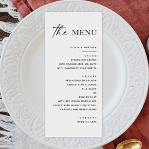 Menu Mariage minimaliste moderne   Noir et blanc
