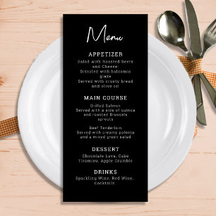 Menu Mariage minimaliste moderne noir et blanc avec écr