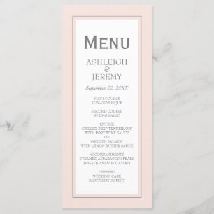 Menu Mariage Minimaliste Moderne Rose Pâle Gris