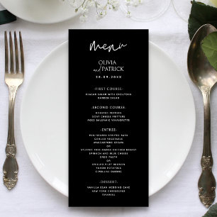 Menu Mariage Minimaliste Moderne Simple Noir et Blanc