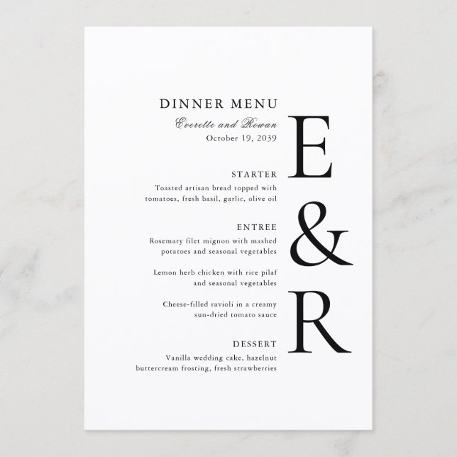 Menu Mariage minimaliste monogramme moderne gras (Devant)