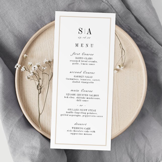 Menu Mariage minimaliste monogramme sophistiqué (Sophisticated monogram minimalist wedding menu)