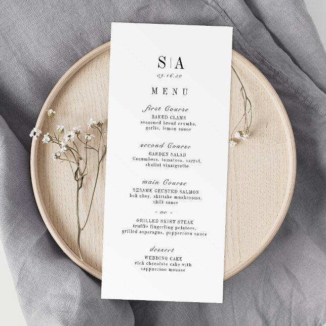 Menu Mariage minimaliste monogramme sophistiqué (Sophisticated monogram minimalist wedding menu)