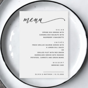 Menu Mariage Minimaliste Noir & Blanc Écriture Modern