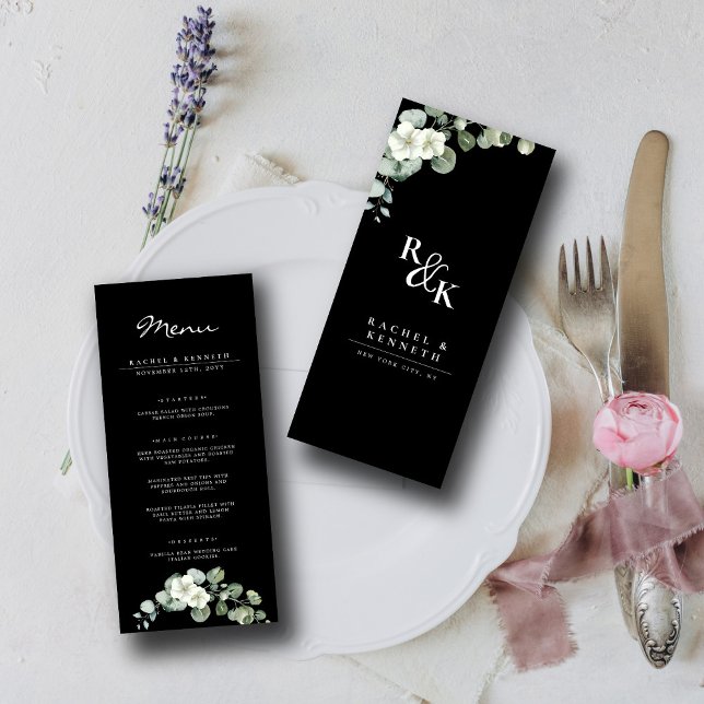 Menu Mariage minimaliste noir et blanc Eucalyptus (Créateur téléchargé)