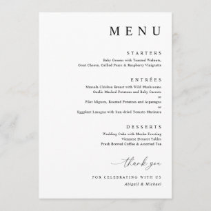 Menu Mariage Minimaliste Noir et Blanc Moderne