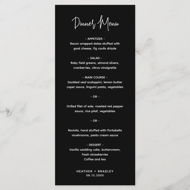 Menu Mariage minimaliste noir moderne (Devant)