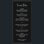 Menu Mariage minimaliste noir moderne<br><div class="desc">Menu de mariage noir moderne avec un design simple avec le titre dans une typographie script élégante et votre menu dans une police sans empattement minimaliste.  Ce menu de mariage chic convient à tout style de mariage.</div>