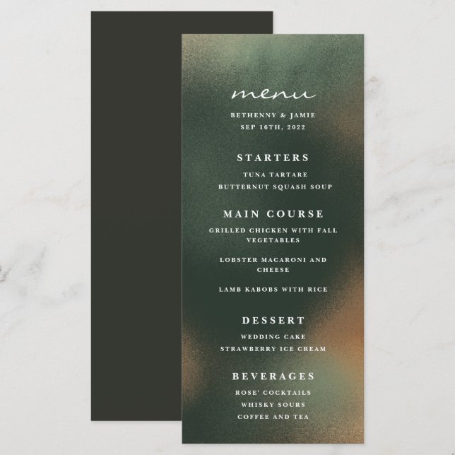 Menu Mariage minimaliste Ombre Boho Vert (Devant / Derrière)
