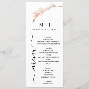 Menu Mariage minimaliste Pampas broussailleux