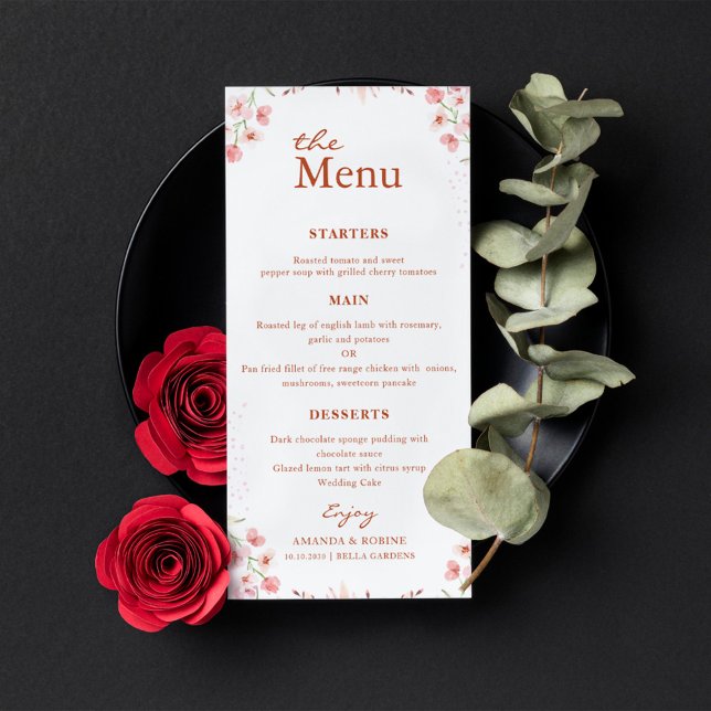 Menu Mariage minimaliste rose floral (Créateur téléchargé)