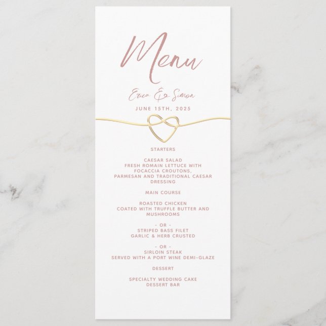 Menu Mariage Minimaliste Rose Poussiéreuse (Devant)