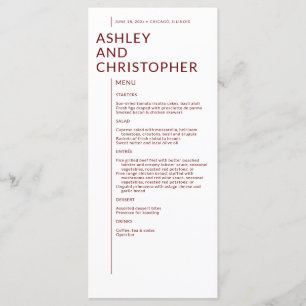 Menu Mariage minimaliste Ruby Red des noms isolés