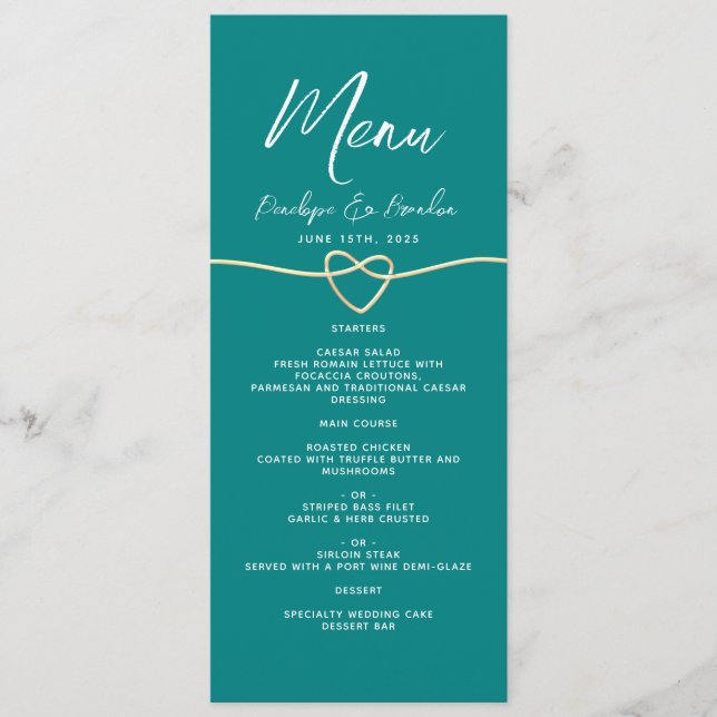Menu Mariage Minimaliste Sarcelle  (Devant)