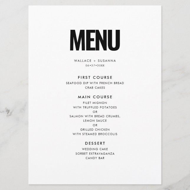 Menu Mariage minimaliste simple (Devant)