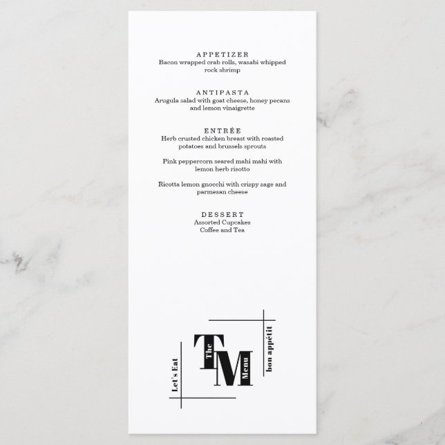 Menu Mariage minimaliste simple et moderne (Devant)