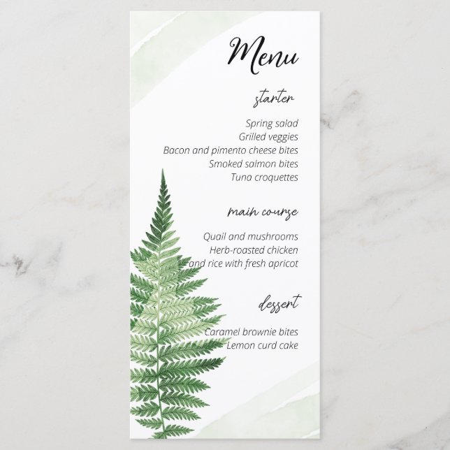 Menu Mariage minimaliste Vert Fern (Devant)