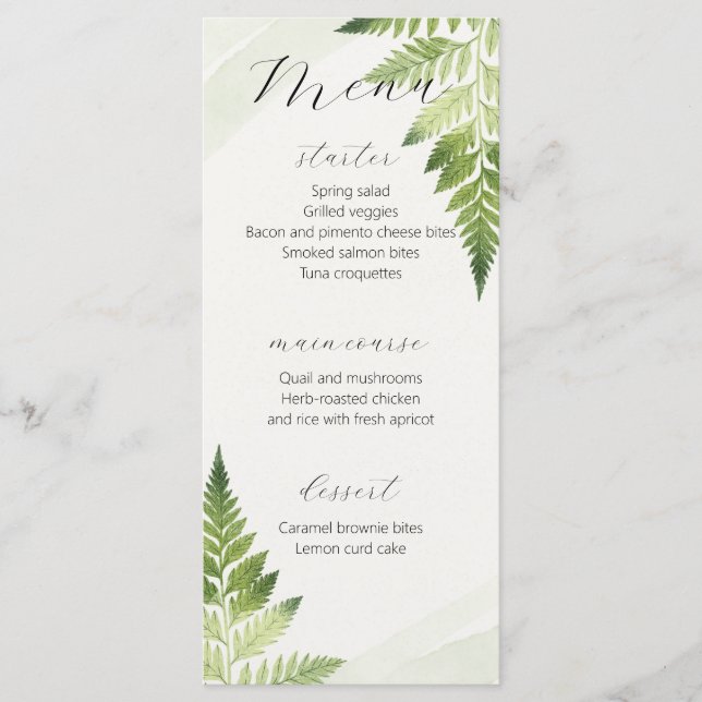 Menu Mariage minimaliste Vert Fern (Devant)
