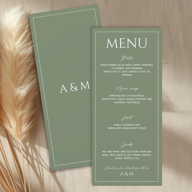 Menu Mariage minimaliste vert sauge moderne (Créateur téléchargé)