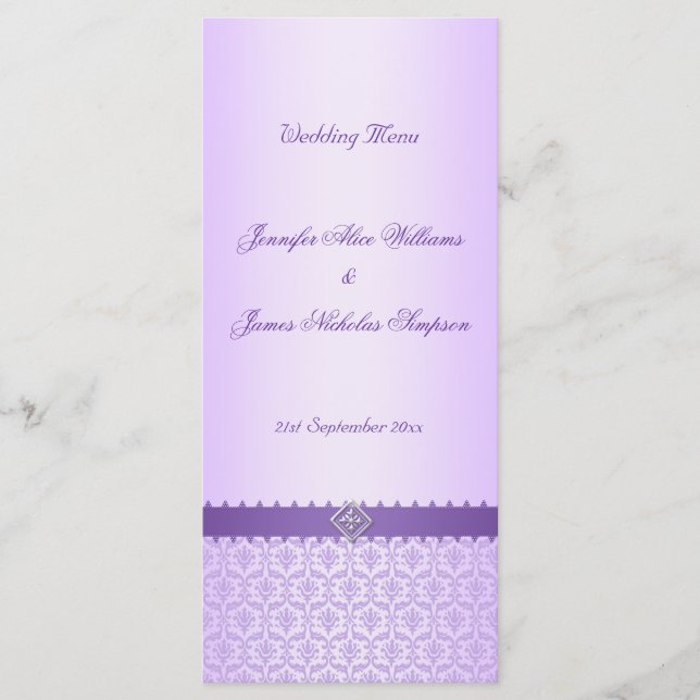 Menu mariage Modèle Vintage Lilac Damask (Devant)