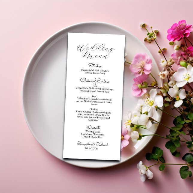Menu Mariage moderne 4 x 9'' simple noir et blanc (Créateur téléchargé)