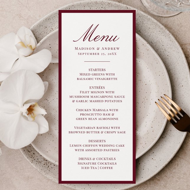 Menu Mariage Moderne à Bordure Bourgogne (Créateur téléchargé)