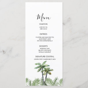 Menu Mariage Moderne à l'Aquarelle avec Palmier
