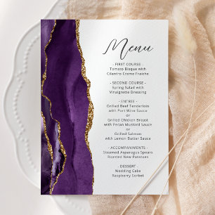 Menu Mariage Moderne à l'Ecriture Agate Or Violet