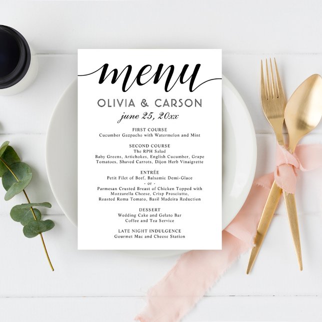 Menu Mariage Moderne à l'encre noire et blanche (Créateur téléchargé)