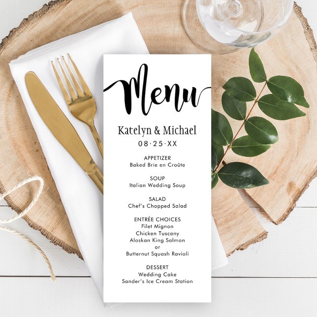 Menu Mariage Moderne à l'Encre Noire Manuscrite (Créateur téléchargé)