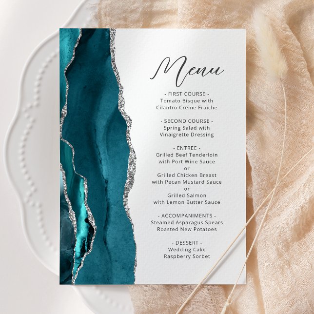 Menu Mariage Moderne à l'Encres Bleu Sarcelle et Agate  (Créateur téléchargé)