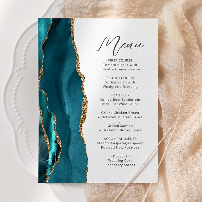 Menu Mariage Moderne à l'Encres Bleu Sarcelle et Agate  (Créateur téléchargé)
