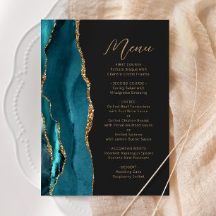 Menu Mariage Moderne à l'Encres Bleue et Or avec Agate