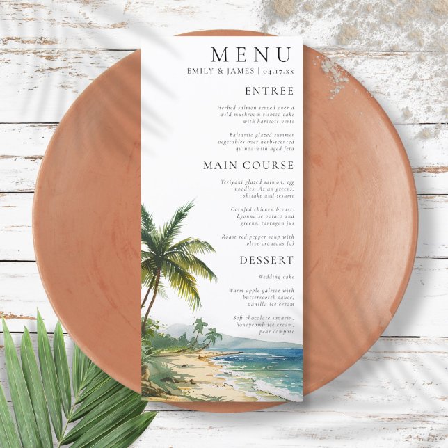 Menu Mariage moderne à Palm Beach avec aquarelle (Modern Watercolor Palm Beach Wedding Menu)