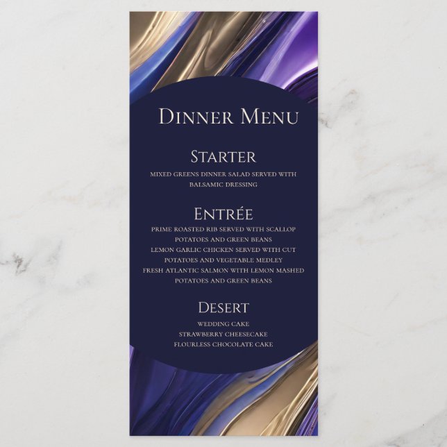 Menu mariage-Moderne Abstrait Bleu pourpre Or- (Devant)