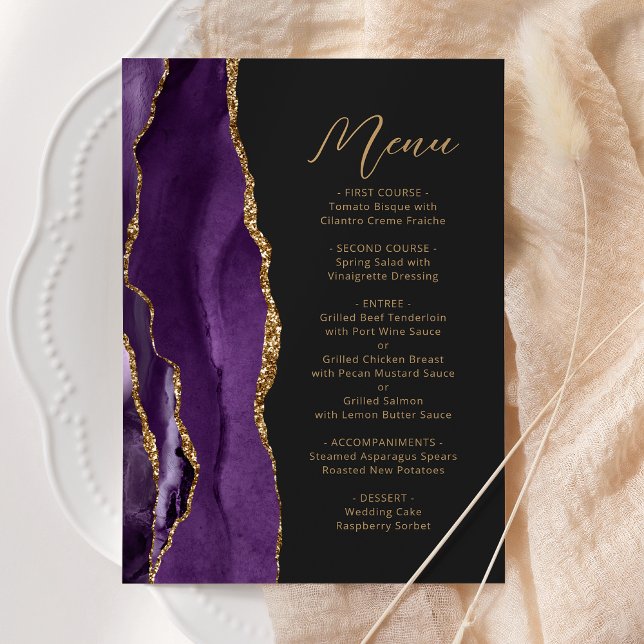 Menu Mariage Moderne Agate Or Violet Sombre (Créateur téléchargé)