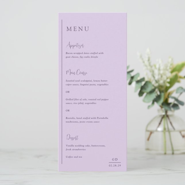 Menu Mariage moderne au lilas gracieux (Debout devant)