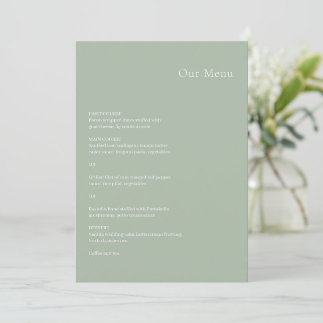 Menu Mariage Moderne au Vert Sauge Élégant (Debout devant)