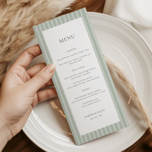 Menu Mariage moderne avec rayures vert sauge (Créateur téléchargé)