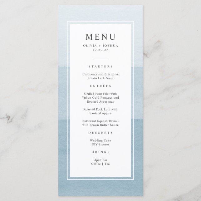 Menu Mariage moderne bleu (Devant)