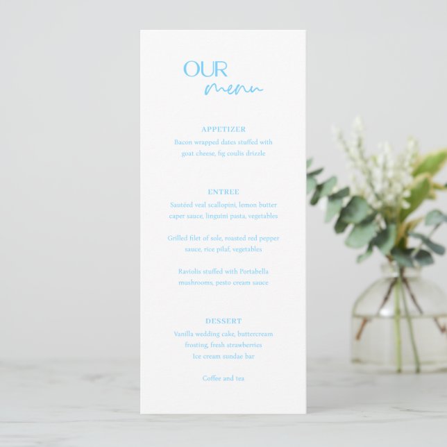 Menu Mariage Moderne Bleu Chic (Debout devant)